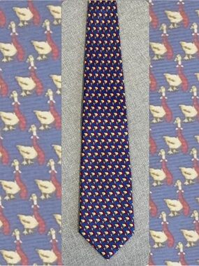 Bijoux Terner Silk Necktie Goose Wearing Red Tie Novelty Print